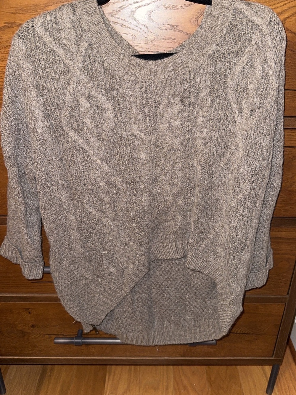 360 Sweater Taupe Cable Knit Scoop-Neck Pullover